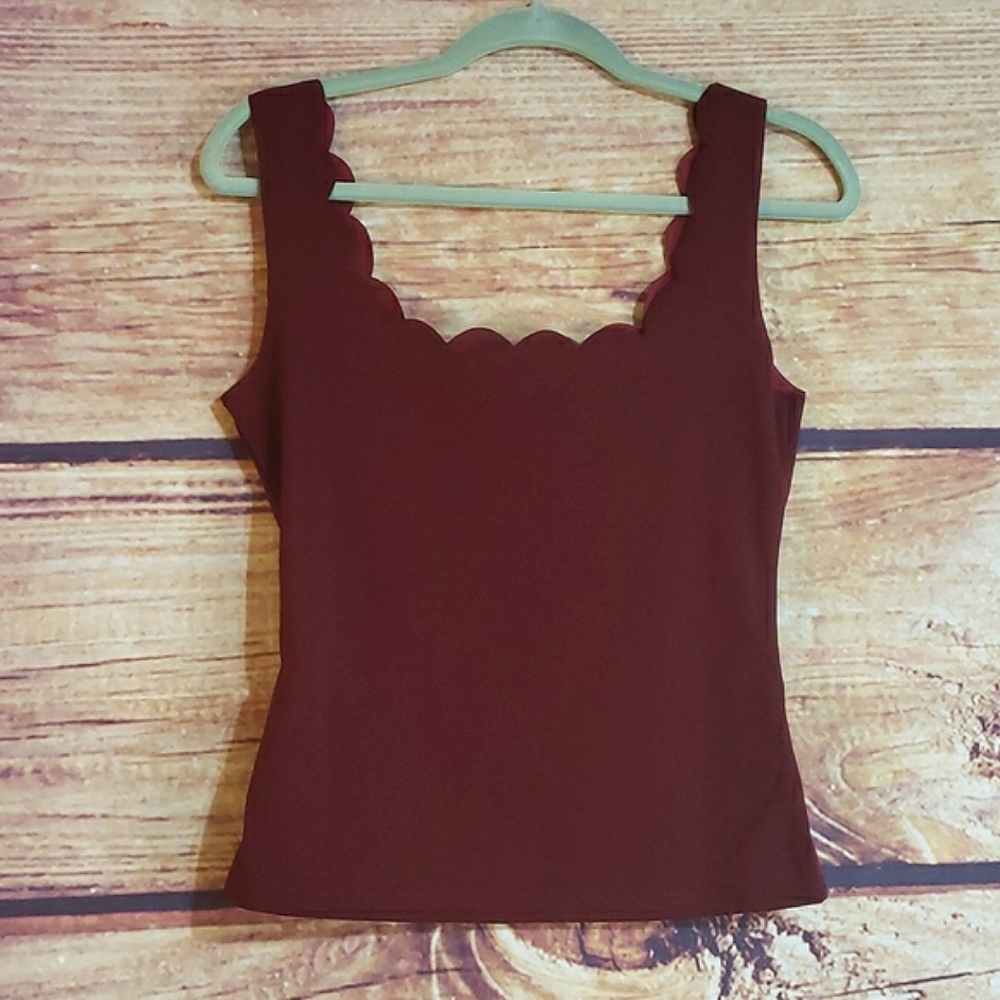 Shein Scallop Maroon Top